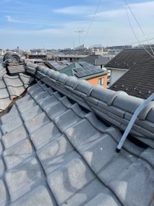 川崎市宮前区の瓦屋根の漆喰工事　施工中写真